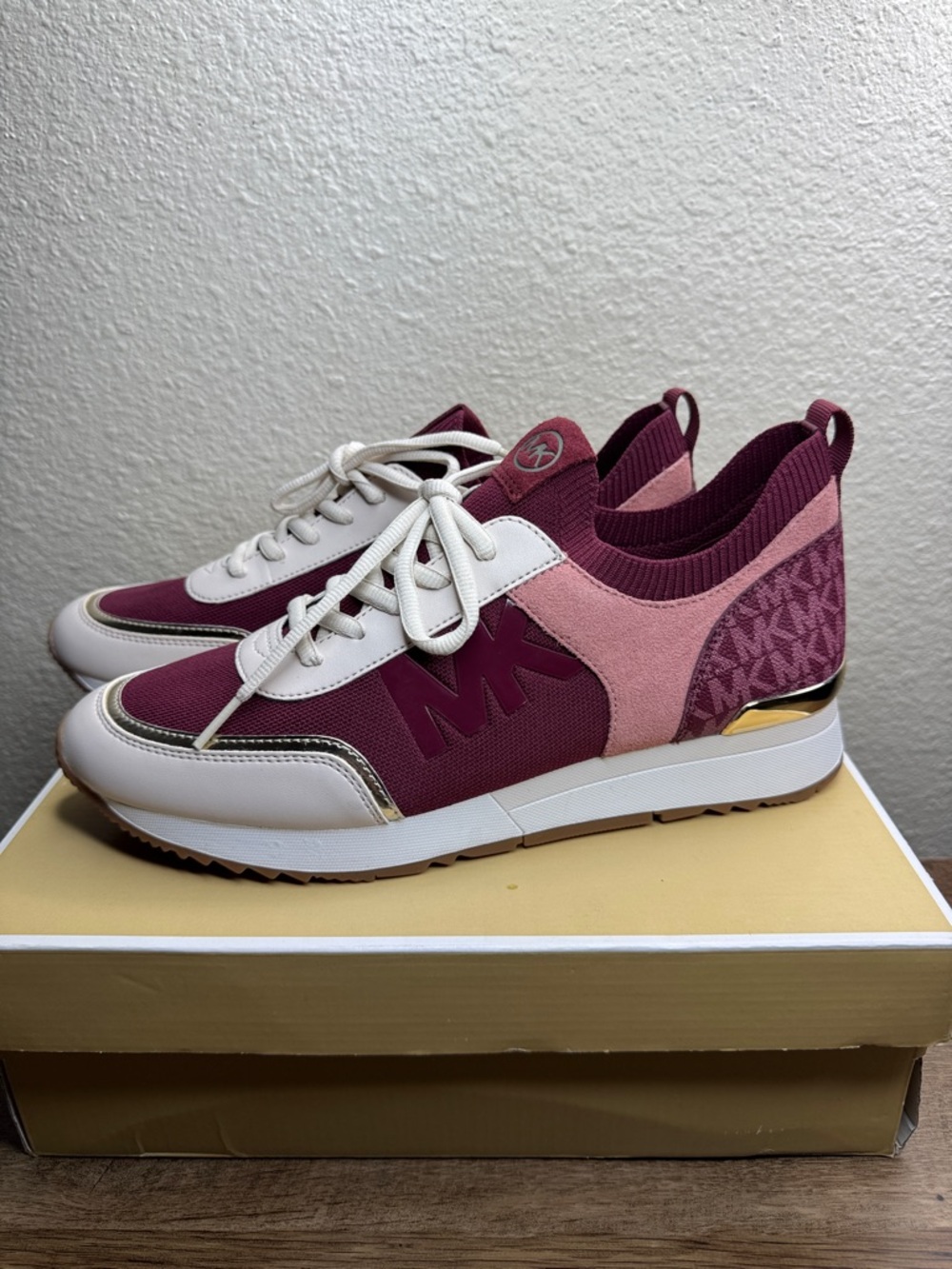 Michael Kors Plum and Blush Knit Slip-On Sneakers